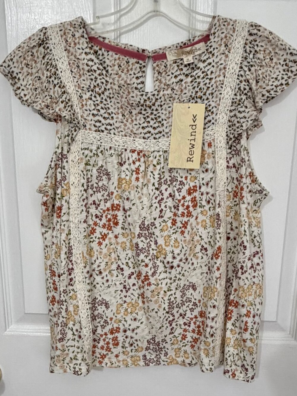 BRAND NEW REWIND BABYDOLL CAP SLEEVE SHIRT TOP - FLORAL FLOWERS - JUNIOR SIZE M